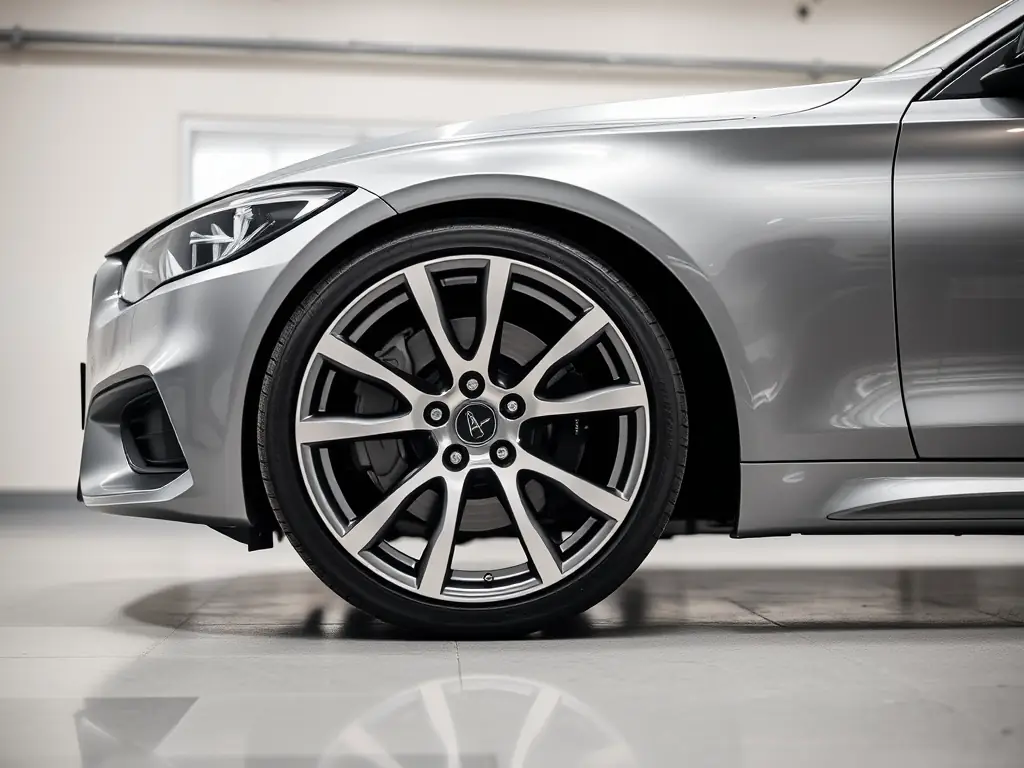 A detailed shot of HRE Custom Forged Wheels, showcasing their intricate design and brushed aluminum finish. The wheels are displayed against a dark background, emphasizing their premium quality and custom craftsmanship.