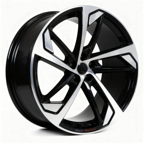 A black and silver alloy AUDI Q7 Q8 car wheel rim featuring a modern five twin-spoke design, displayed against a plain white background.