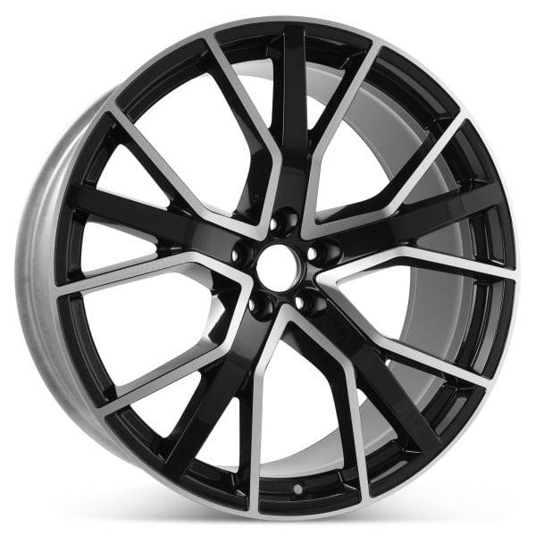 A modern AUDI Q7 Q8 alloy car wheel rim with a bold, geometric multi-spoke design in black and silver, displayed at a slight angle on a white background.